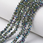 Electroplate Transparent Glass Beads Strands, Half Multi-color Plated, Faceted, Rondelle, Lime Green, 4x3mm, Hole: 0.4mm, about 113~115pcs/strand, 41~42cm(EGLA-A034-T4mm-Q17)