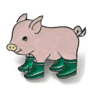 Pig in Rain Boots Enamel Pins, Platinum Tone Alloy Brooches, Green, 23.5x28x2mm(JEWB-C021-01A)