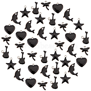 SUNNYCLUE 201 Stainless Steel Enamel Charms, Star & Guitar & Dolphin & Heart & Dragonfly, Stainless Steel Color, Black, 40pcs/box(STAS-SC0001-72)