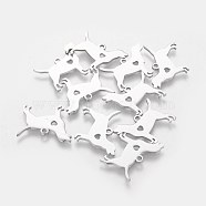 201 Stainless Steel Puppy Pendants, Silhouette Charms, Dog with Heart, Stainless Steel Color, 16x20x1.1mm, Hole: 1.5mm(STAS-Q201-T431)