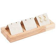 Wooden Earrings Display Tray, with 3 Grids Cotton Linen Holder, Rectangle, White, 15x6.2x3.8~3.9cm, Hole: 2mm(EDIS-WH0021-01B)