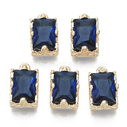Glass Rhinestone Pendants, with Light Gold Plated Brass Claw Open Back Settings, Rectangle, Faceted, Sapphire, 10x6x5mm, Hole: 1mm(GLAA-N038-20D)