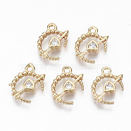 Brass Micro Pave Cubic Zirconia Charms, Light Gold, Long-Lasting Plated, Cadmium Free & Lead Free, Heart with Arrow, Clear, 12x9x2mm, Hole: 1.5mm(KK-S359-047-RS)