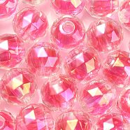 UV Plating Transparent Acrylic European Beads, Large Hole Beads, Round, Deep Pink, 13.5x13mm, Hole: 4mm(OACR-F004-03H)