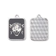 Acrylic Pendants, with Platinum Tone Alloy Findings, Lead Free & Cadmium Free, Rectangle, Skull, Black, 36.5x25x3mm, Hole: 3mm(FIND-A029-01P)