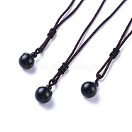 Natural Black Agate Pendant Necklaces, with Nylon Cord, Round, 27.55 inch(70cm)(NJEW-P241-A14)