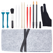 Drawing Tool Kits, including Plastic Brushes & Scraping Pen, Stainless Steel Scraper, Polyester Mitten, Bamboo Stick and Dual Tip Scratching Coloring Pen, Mixed Color, 125x29x13mm, 13pcs/set(AJEW-GF0002-43)