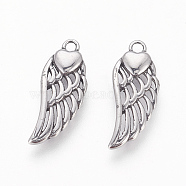 304 Stainless Steel Pendants, Wings with Heart, Antique Silver, 20x8x2.5mm, Hole: 1.6mm(X-STAS-P217-02AS)