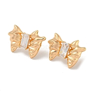 Brass Stud Earrings, Bowknot, Real 18K Gold Plated, 16x22.5mm(EJEW-R158-03G)