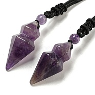 Natural Amethyst Conical Pendulum Pendant Necklace with Nylon Cord for Women, 27.56 inch(70cm)(NJEW-B106-01A)