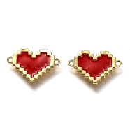 Brass Links Connectors, Long-Lasting Plated, with Enamel, Real 18K Gold Plated, Heart, Red, 10x16x1.5mm, Hole: 2.3mm(KK-B026-10G-A)