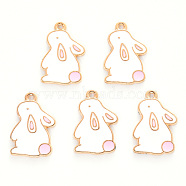 Alloy Enamel Pendants, Cadmium Free & Lead Free, Light Gold, Rabbit, White, 21x14x1mm, Hole: 1.5mm(ENAM-R059-12-RS)