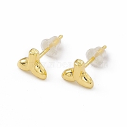 Brass Whale Tail Shape Stud Earrings for Women, Real 18K Gold Plated, 6x7mm, Pin: 0.8mm(EJEW-P211-04G)