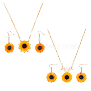 Sunflower Jewelry Set with Imitation Pearl Beaded, Plastic Dangle Earrings & Pendant Necklace, Gold, 45~55x24mm, 18.78~21.65 inch(47.7~55cm)(SJEW-FI0001-30)
