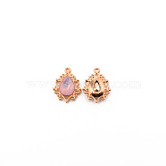 Alloy Pendants, with Rhinestone, Cadmium Free & Lead Free, Light Gold, Teardrop, Pink, 25x19x5mm, Hole: 1.6mm(FIND-WH0094-56KCG-01)