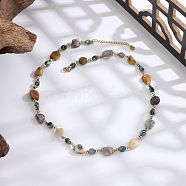 Natural Agate & Synthetic Non-magnetic Hematite Chip Beaded Necklaces, Titanium Steel Jewelry for Women, Golden, 17.72 inch(45cm)(NJEW-H047-06G)