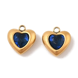 Ion Plating(IP) 304 Stainless Steel Micro Pave Cubic Zirconia Pendants, Gold, Heart, Blue, 10.5x10x5mm, Hole: 1.4mm(STAS-S131-17G-02)