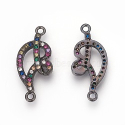 Brass Links, with Micro Pave Cubic Zirconia, Colorful, Gunmetal, 24x11x3mm, Hole: 1.4mm(KK-O120-04B)