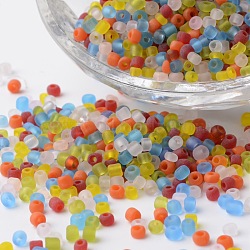 8/0 Transparent Colors Frosted Round Glass Seed Beads, Mixed Color, 2.5~3.5x2~2.5mm, Hole: 0.8~1mm, about 12100pcs/450g(SEED-K003-3mm-M03)