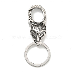 Tibetan Style 316 Surgical Stainless Steel Fittings with 304 Stainless Steel Key Ring, Fox, Antique Silver, 73.5mm(FIND-Q101-05AS)