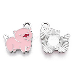 Alloy Pendants, with Enamel, Pig, Platinum, Pink, 18x15x2mm, Hole: 2.5mm(ENAM-S119-052A-P)