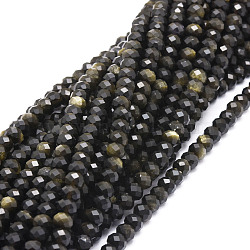 Natural Golden Sheen Obsidian Beads Strands, Faceted, Rondelle, 5.5~6x4~4.5mm, Hole: 1mm, about 95pcs/strand, 15.59''(39.6cm)(G-E569-I02)