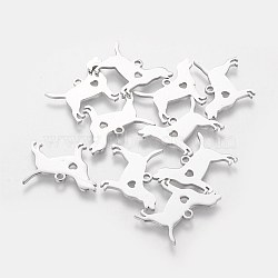 Non-Tarnish 201 Stainless Steel Puppy Pendants, Silhouette Charms, Dog with Heart, Stainless Steel Color, 16x20x1.1mm, Hole: 1.5mm(STAS-Q201-T431)