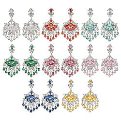 Brass Micro Pave Cubic Zirconia Dangle Stud Earrings, Flower, Platinum, Mixed Color, 53x27mm(EJEW-H014-16P)