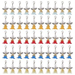 50Pcs 5 Colors Angel Acrylic & ABS Plastic Imitation Pearl Pendant Decorations, Lobster Claw Clasps Charms for Bag Ornaments, Mixed Color, 65mm, 10pcs/color(HJEW-JM02723-S)