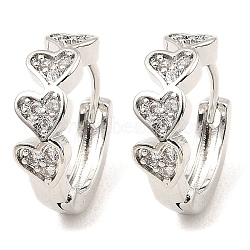 Brass with Cubic Zirconia Hoop Earrings, Heart, Platinum, 15x5x16mm(EJEW-D078-26P)