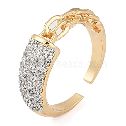 Chain Style Brass Micro Pave Clear Cubic Zirconia Open Cuff Ring for Women, Real 18K Gold Plated, 7mm, Adjustable(RJEW-Q819-06G)