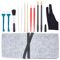 Drawing Tool Kits, including Plastic Brushes & Scraping Pen, Stainless Steel Scraper, Polyester Mitten, Bamboo Stick and Dual Tip Scratching Coloring Pen, Mixed Color, 125x29x13mm, 13pcs/set(AJEW-GF0002-43)