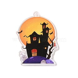 Printed Transparent Acrylic Pendants, House, 39x30x2mm, Hole: 1.4mm(MACR-P043-A10)