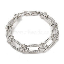Cubic Zirconia Oval & Cross Link Chain Bracelet, Brass Bracelet, Lead Free & Cadmium Free, Platinum, 7-1/8 inch(18cm)(BJEW-M296-02P)