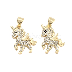 Brass Pave Cubic Zirconia Pendants, Golden, Horse, 18.5x14x3mm, Hole: 5mm(KK-U009-02B-G)