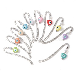 Opalite & Resin Enamel Bookmarks, Hook Bookmark, Heart Evil Eye Pendant Book Marker, Mixed Color, 83x14x1.5mm(AJEW-JK00232)