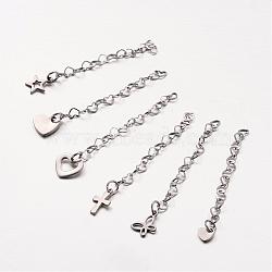 Tarnish Resistant 304 Stainless Steel Heart Link Chain Extender, Stainless Steel Color, 52~61x3.5mm(FIND-JF00074)