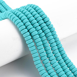 Handmade Polymer Clay Beads Strands, for DIY Jewelry Crafts Supplies, Flat Round, Dark Turquoise, 6~7x3mm, Hole: 1.5mm, about 113~116pcs/strand, 15.55 inch~16.14 inch(39.5~41cm)(CLAY-N008-008-77)