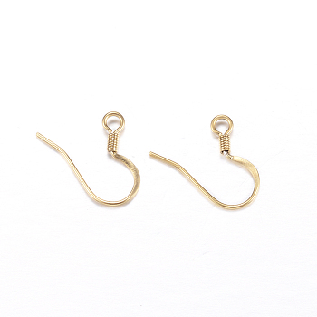 Ion Plating(IP) 304 Stainless Steel French Earring Hooks, Flat Earring Hooks, Ear Wire, with Horizontal Loop, Golden, 14x17x2mm, Hole: 2mm, Pin: 0.7mm