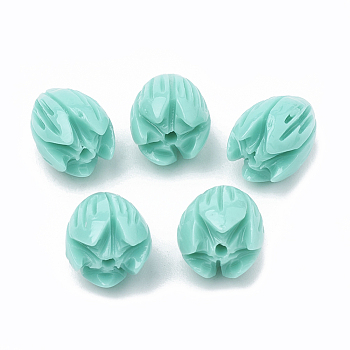 Dyed Synthetic Coral Beads, Jasmine Flower, Turquoise, 8~8.5x6.5~7mm, Hole: 1mm