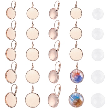DIY Earring Making, with Brass Leverback Earring Findings and Half Round Clear Glass Cabochons, Rose Gold, 27x14/16/18/20/22mm, Pin: 1mm, 50pcs/set