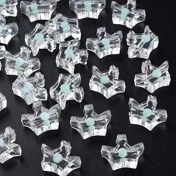 Transparent Acrylic Beads, Bead in Bead, Crown, Aquamarine, 14x17.5x7mm, Hole: 2mm, about 581pcs/500g
