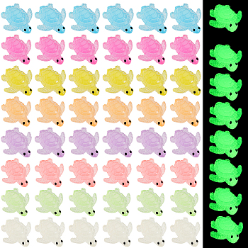 80Pcs 8 Colors Luminous Plastic Sea Turtle Figurine Decoration, Glow in the Dark Ornaments, Mixed Color, 19.8x17.3x7.2mm, 10pcs/color