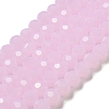 Imitation Jade Glass Beads Stands, Faceted, Round, Pearl Pink, 6mm, Hole: 1mm, about 98pcs/strand, 20.47''(52cm)