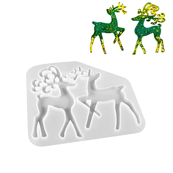 DIY Christmas Deer Pendant Silhouette Silicone Molds, Resin Casting Molds, for UV Resin, Epoxy Resin Jewelry Making, White, 152x176x8mm