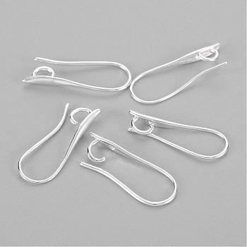 Brass Earring Hooks for Earring Designs, Lead Free & Cadmium Free, with Horizontal Loop, Silver Color Plated, 20.5x8.5x2.5mm, Hole: 2mm, Pin: 1mm