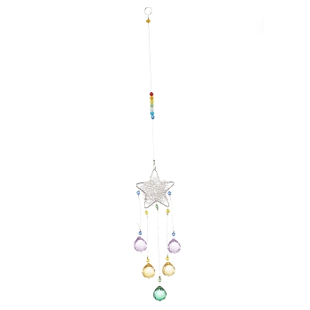Star Iron Colorful Chandelier Decor Hanging Prism Ornaments, with  Faceted Glass Prism, for Home Window Lighting Decoration, Platinum, 440mm