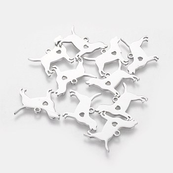 201 Stainless Steel Puppy Pendants, Silhouette Charms, Dog with Heart, Stainless Steel Color, 16x20x1.1mm, Hole: 1.5mm