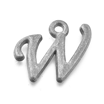 Alloy Letter Pendants, Rack Plating, Cadmium Free & Lead Free, Unplated, Letter.W, 12~17x4~15x2mm, Hole: 1.5mm