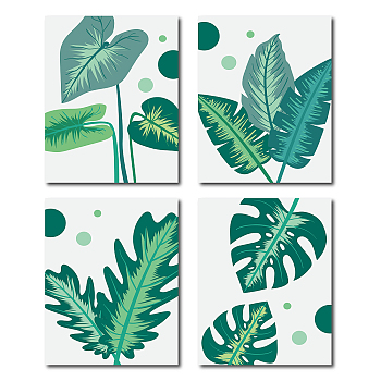Chemical Fiber Oil Canvas Wall Art, Canvas Print Wall Painting Home Decorations, Rectangle, Green, Leaf Pattern, 25x20cm, 4pcs/set